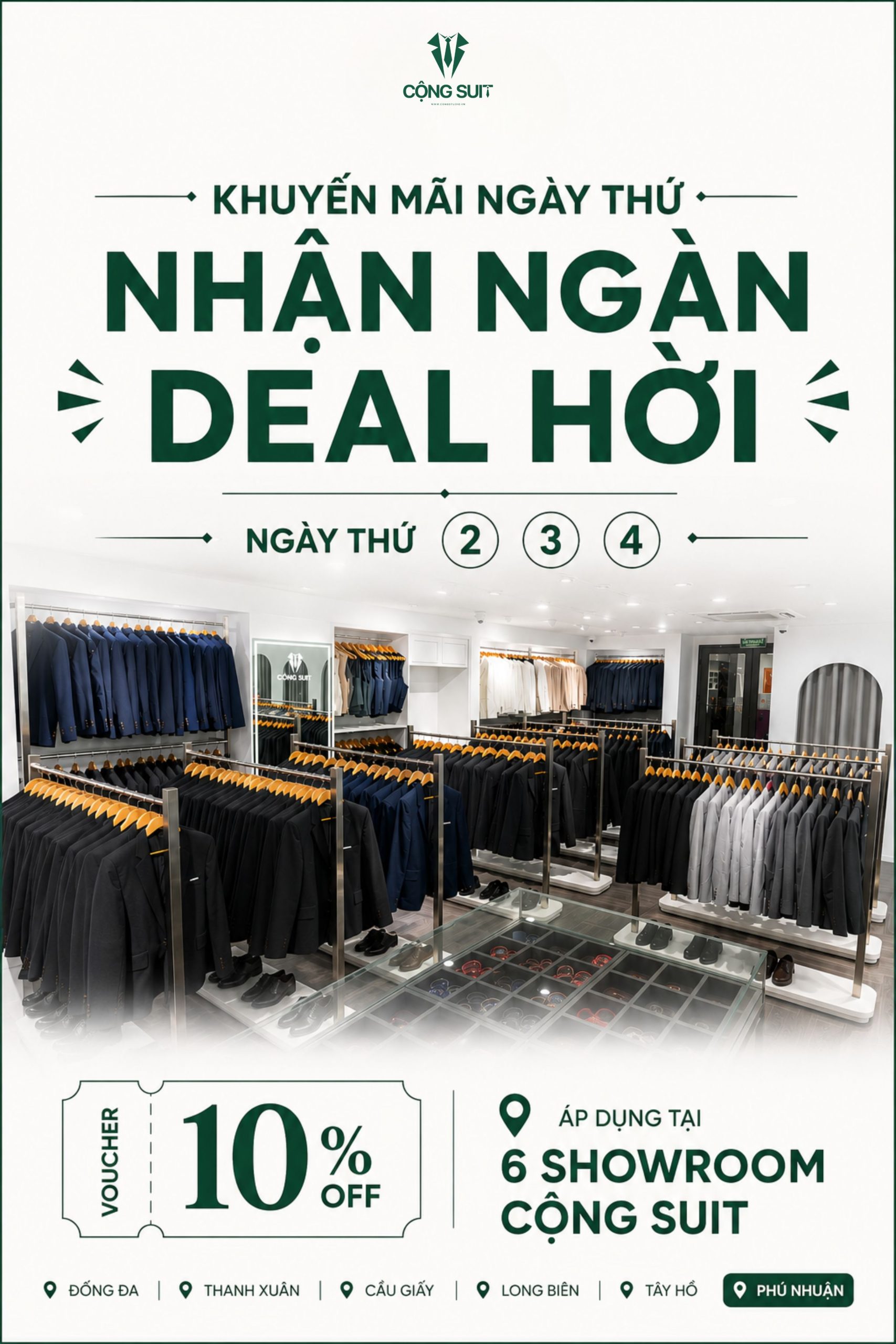 Cộng Suit Tung Voucher Giảm 10% Áp Dụng Tại 6 Showroom